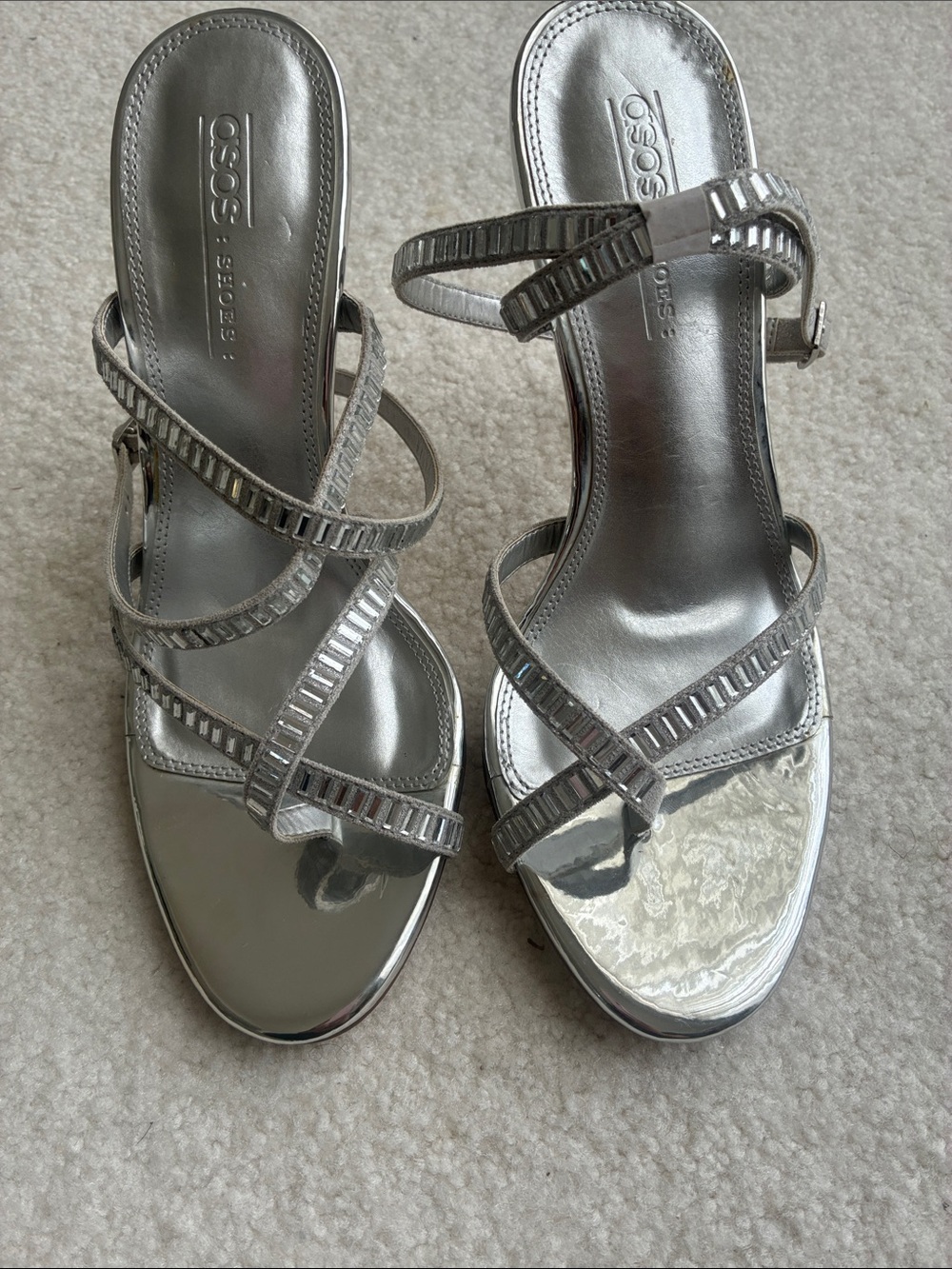 ASOS Metallic Silver Strappy Heels